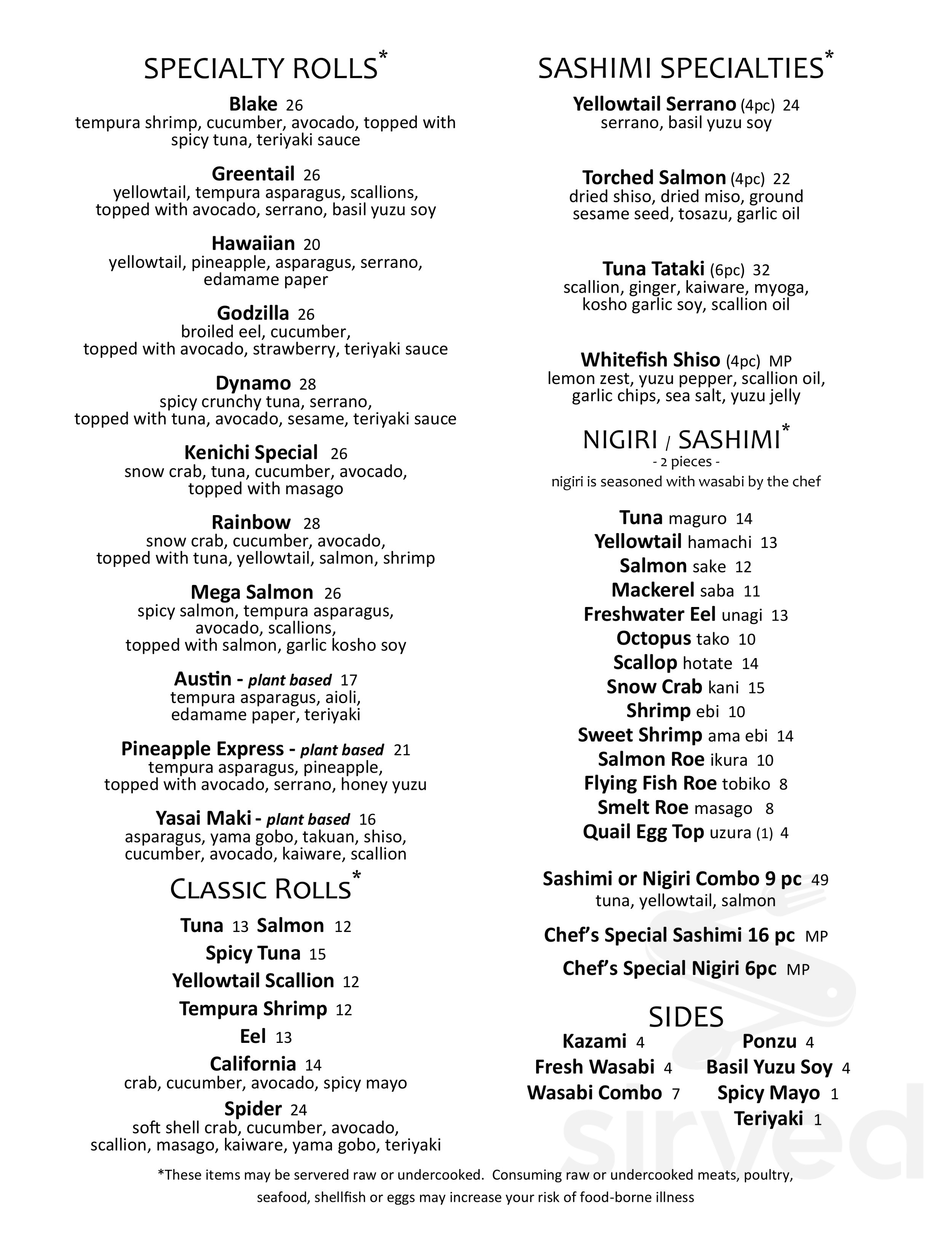 Kenichi Snowmass menu in Snowmass Village, Colorado, USA