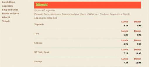 Menu for SoHo Hibachi in Rome, GA | Sirved