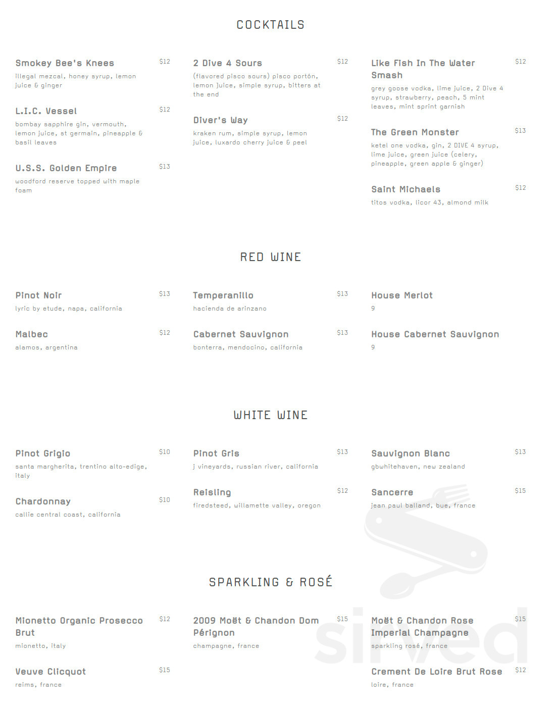 Dive Bar LIC Menu In Queens New York USA Dive Bar LIC Menu In Queens New York USA