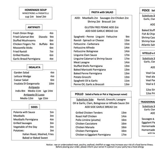 La Cantina Italiana menu in Framingham, Massachusetts, USA