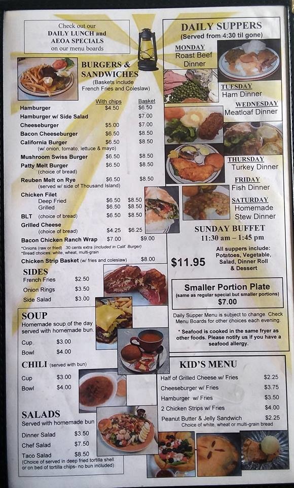 Shining Light Cafe menu in Northome, Minnesota