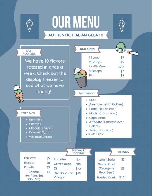 Papa Gelateria New Wilmington menu in New Wilmington, Pennsylvania, USA