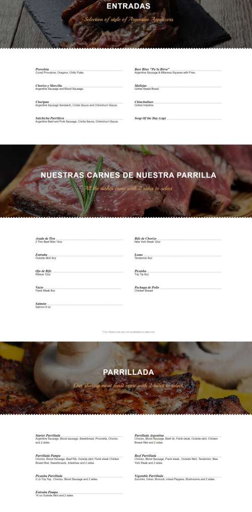 Pampa menu in Katy, Texas, USA