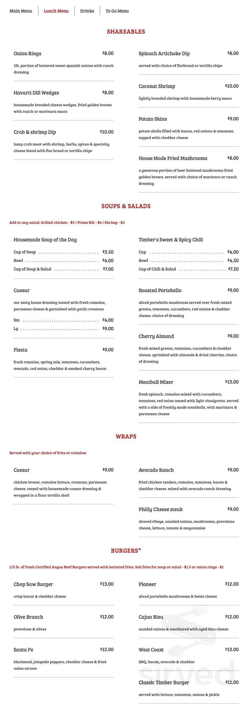 The Timbers Restaurant menus in Cadillac, Michigan, United States
