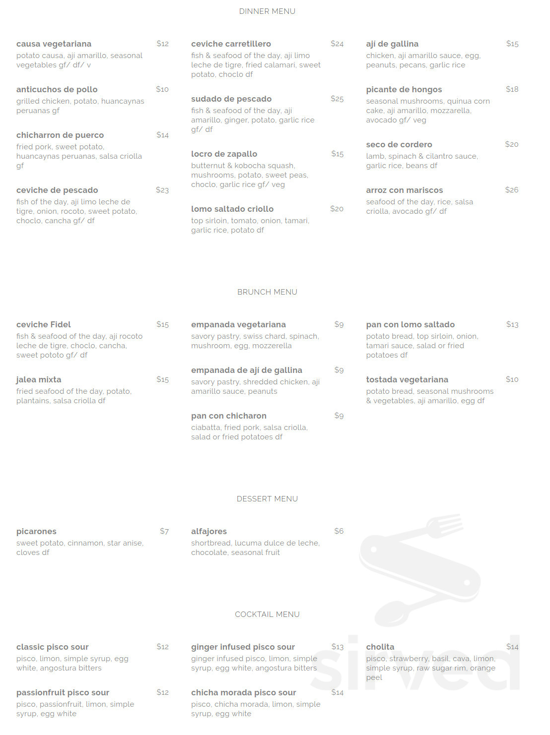 Casa Zoraya menu in Portland, Oregon