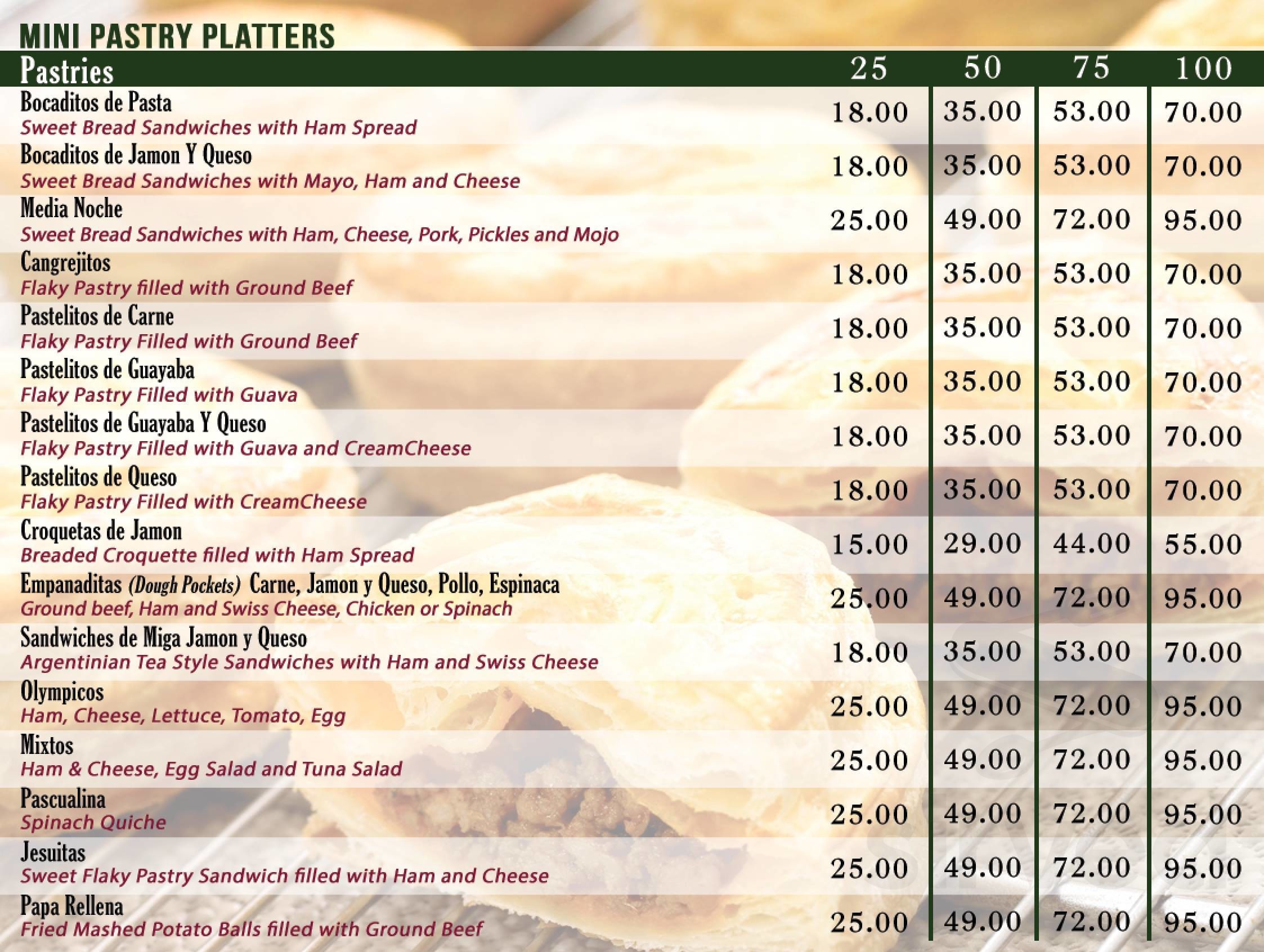 Tulipan Bakery menu in North Palm Beach, Florida, USA