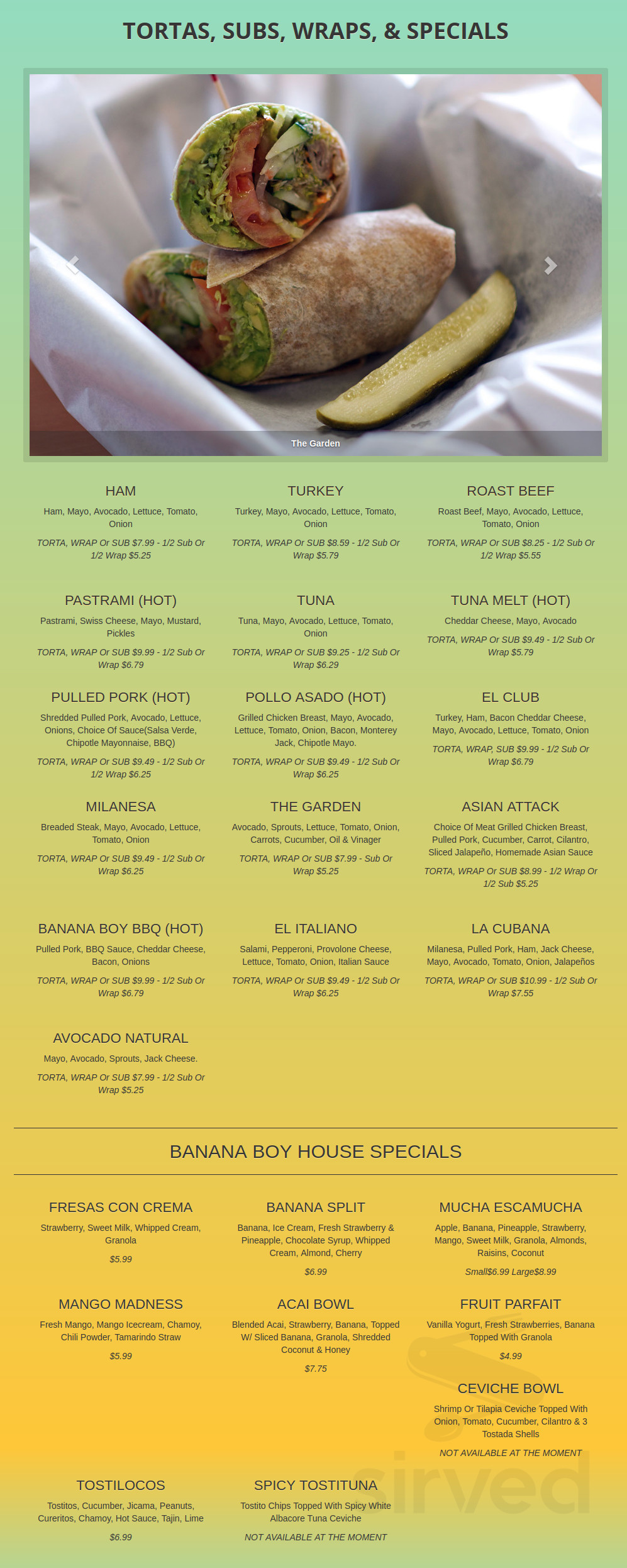 Banana Boy All Natural Juice Bar & Deli menu in Murrieta, California