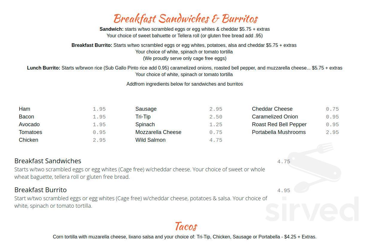 Menu Capitola CA's Amazon Juices Sirved