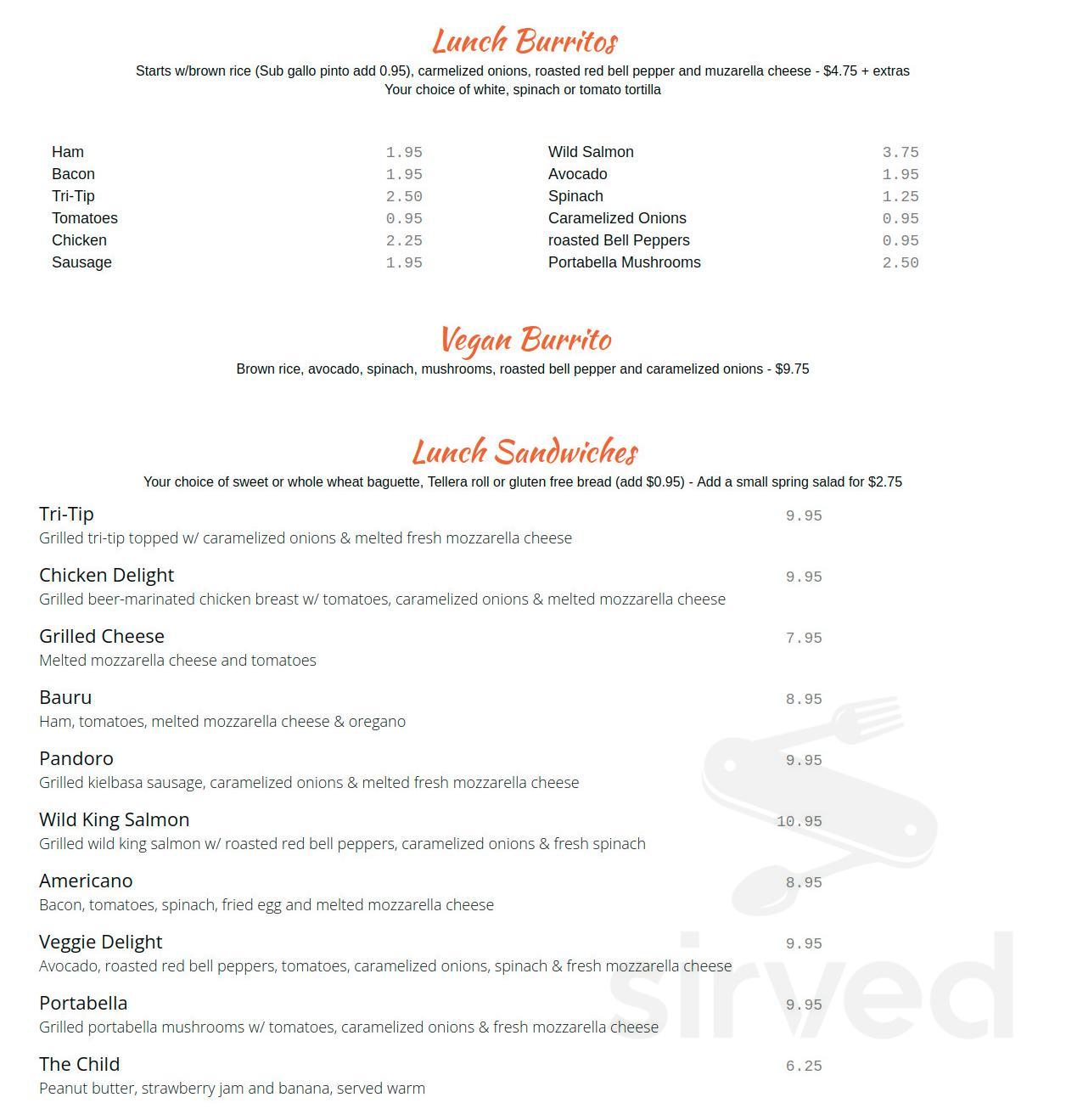 Menu Capitola CA's Amazon Juices Sirved