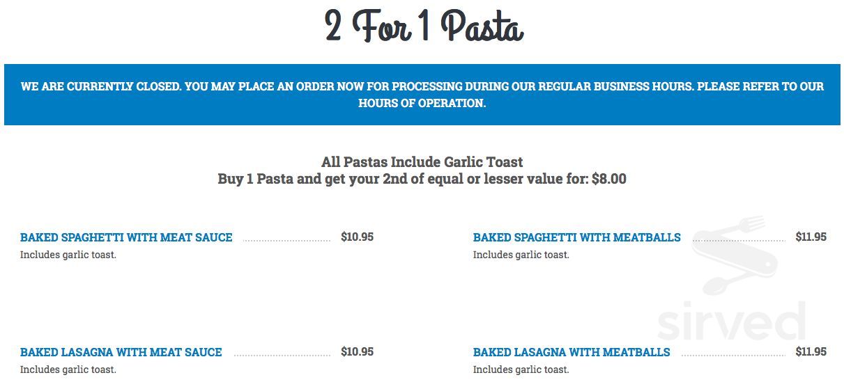 Mariner Pizza take out menu in Sidney, British Columbia