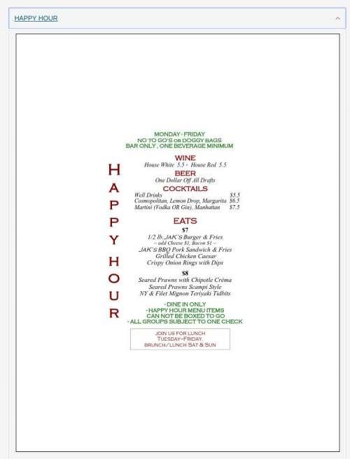 Jak's Grill menu in Issaquah, Washington, USA