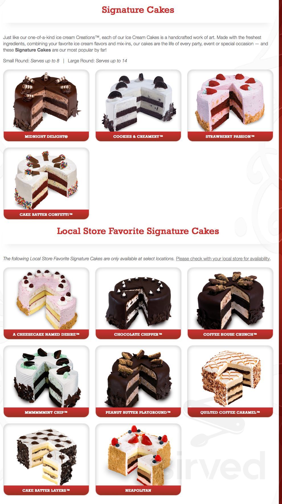 Cold Stone Creamery dessert menu in San Marcos, California