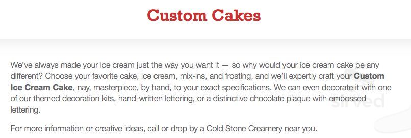 Cold Stone Creamery dessert menu in San Marcos, California