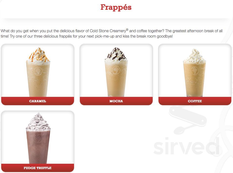 Cold Stone Creamery dessert menu in San Marcos, California