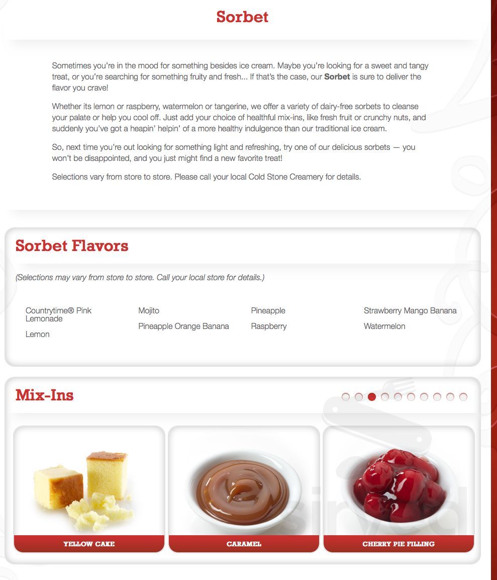 Cold Stone Creamery dessert menu in San Marcos, California