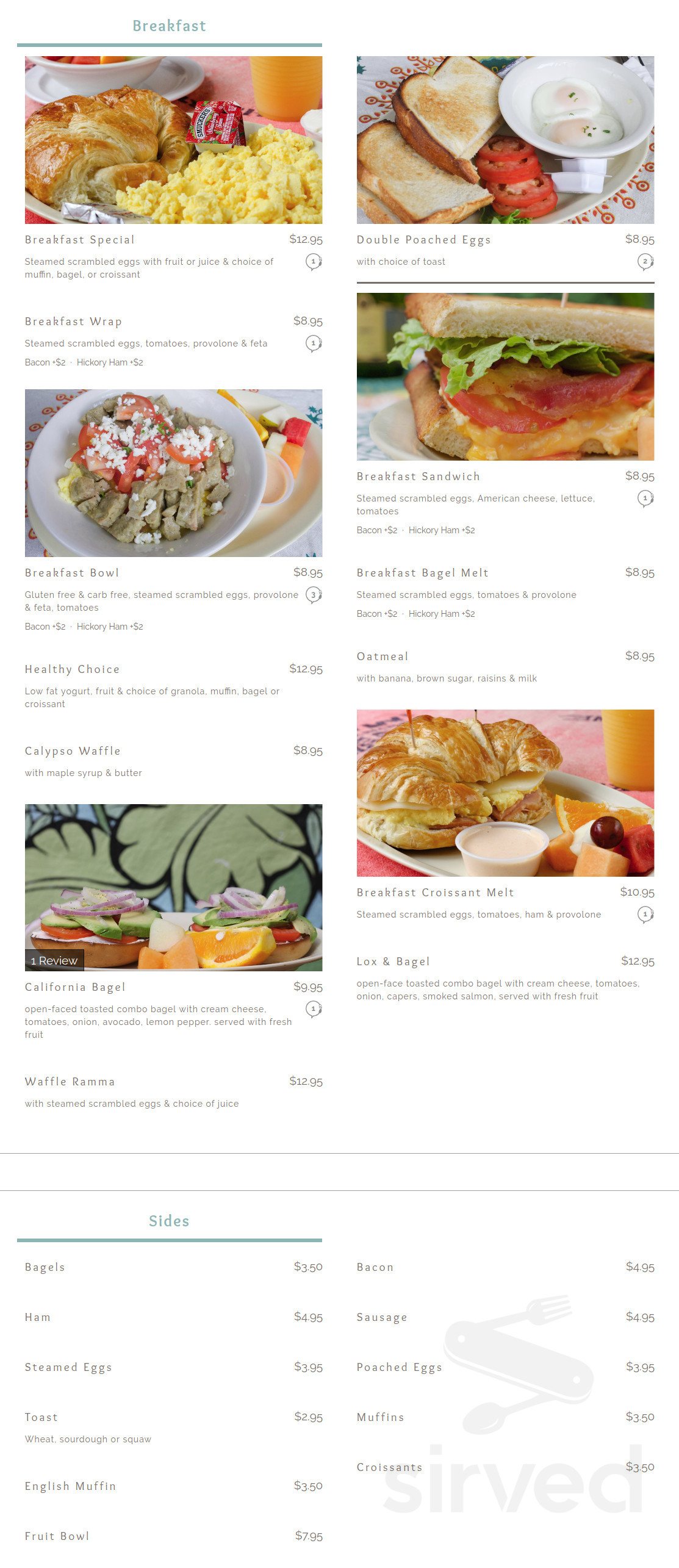 Sunrise Cafe breakfast menu in San Clemente, California