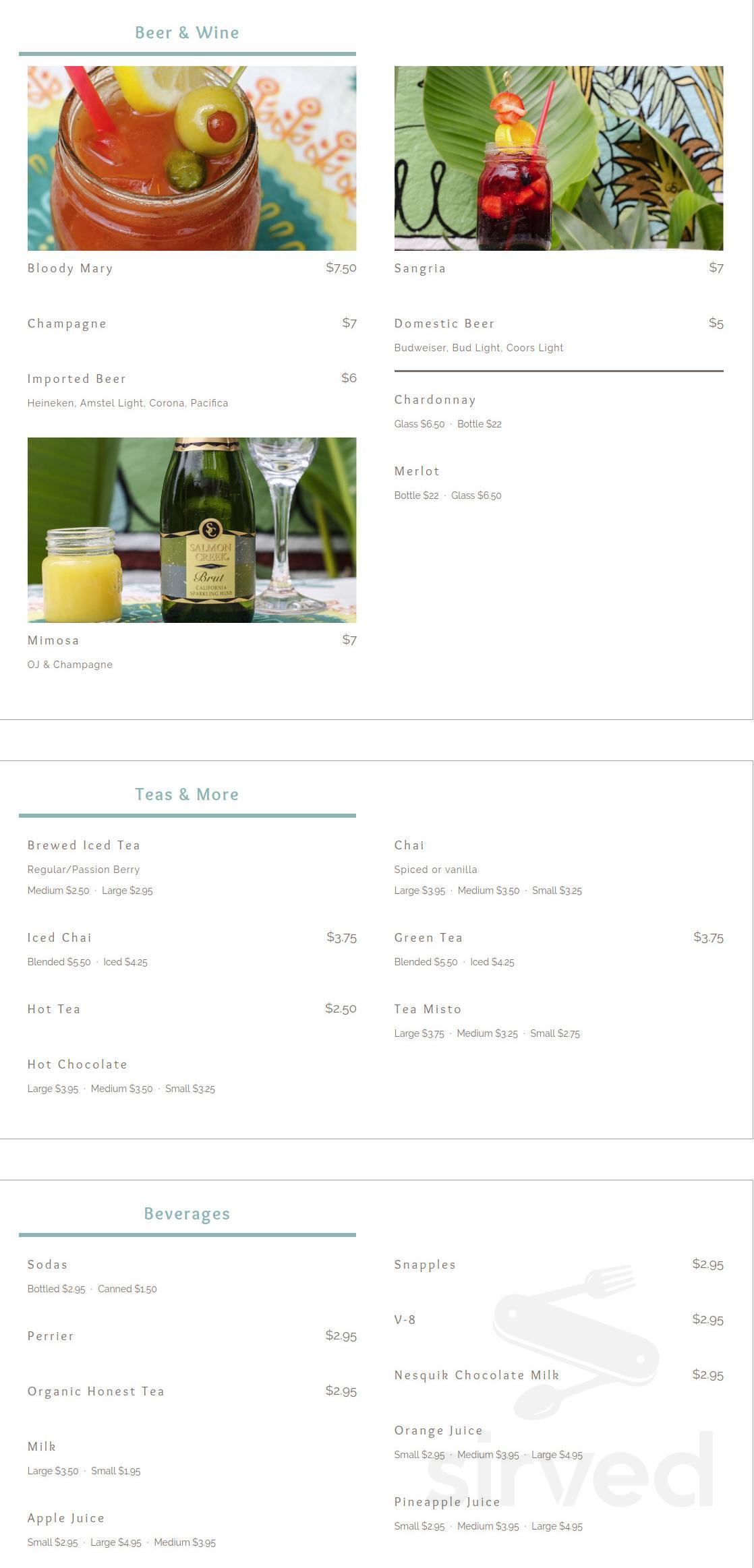 Sunrise Cafe drink menu in San Clemente, California
