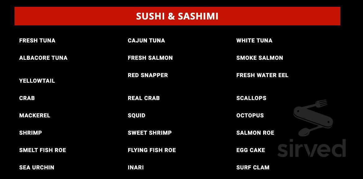 Sushi Zen menu in Brighton, Michigan
