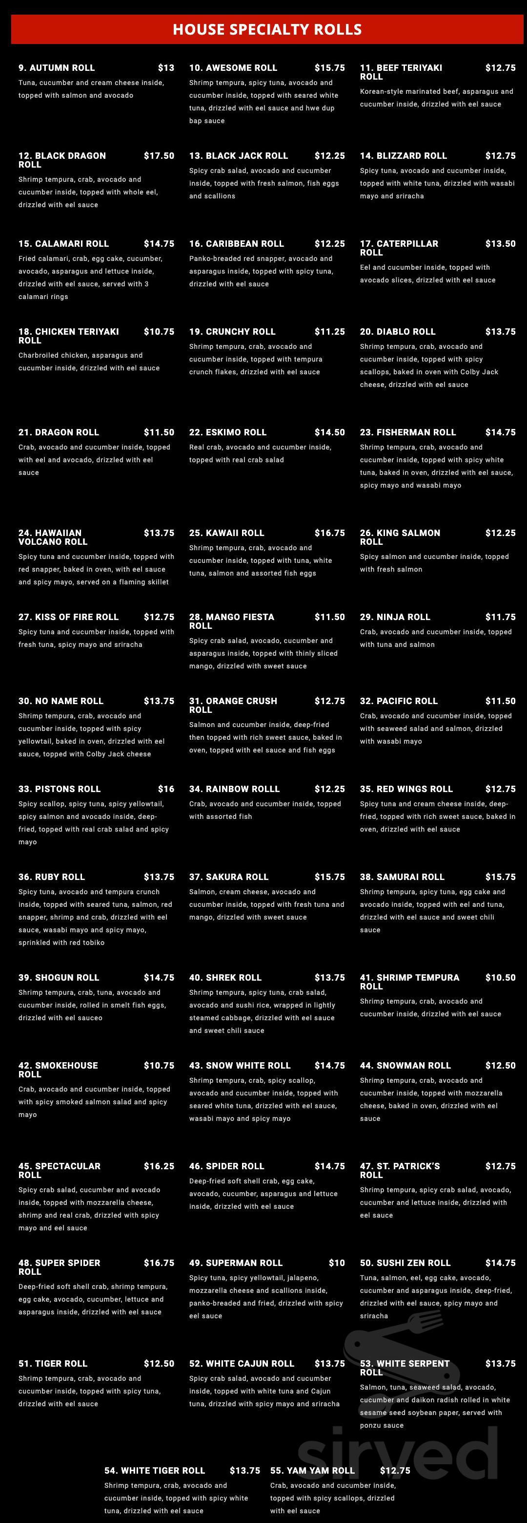 Sushi Zen menu in Brighton, Michigan