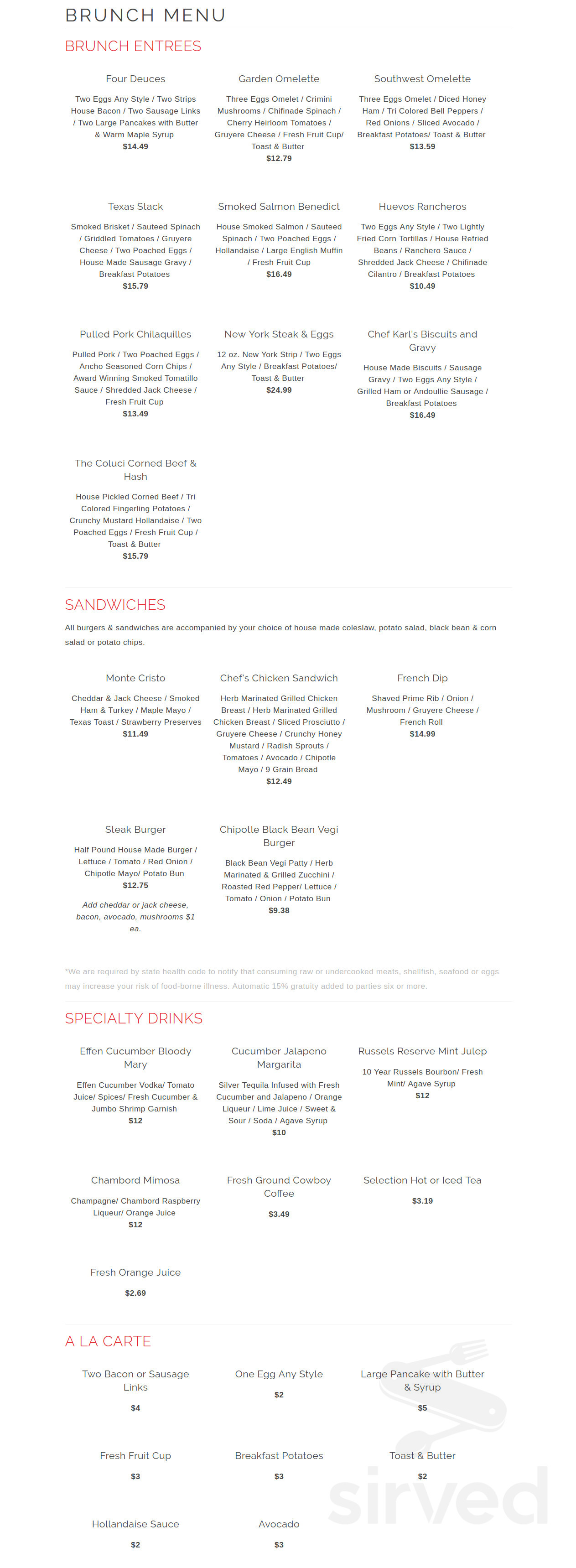 Menu Yuma AZ's Julieanna's Steak and Seafood by Chef Eddie Guzman