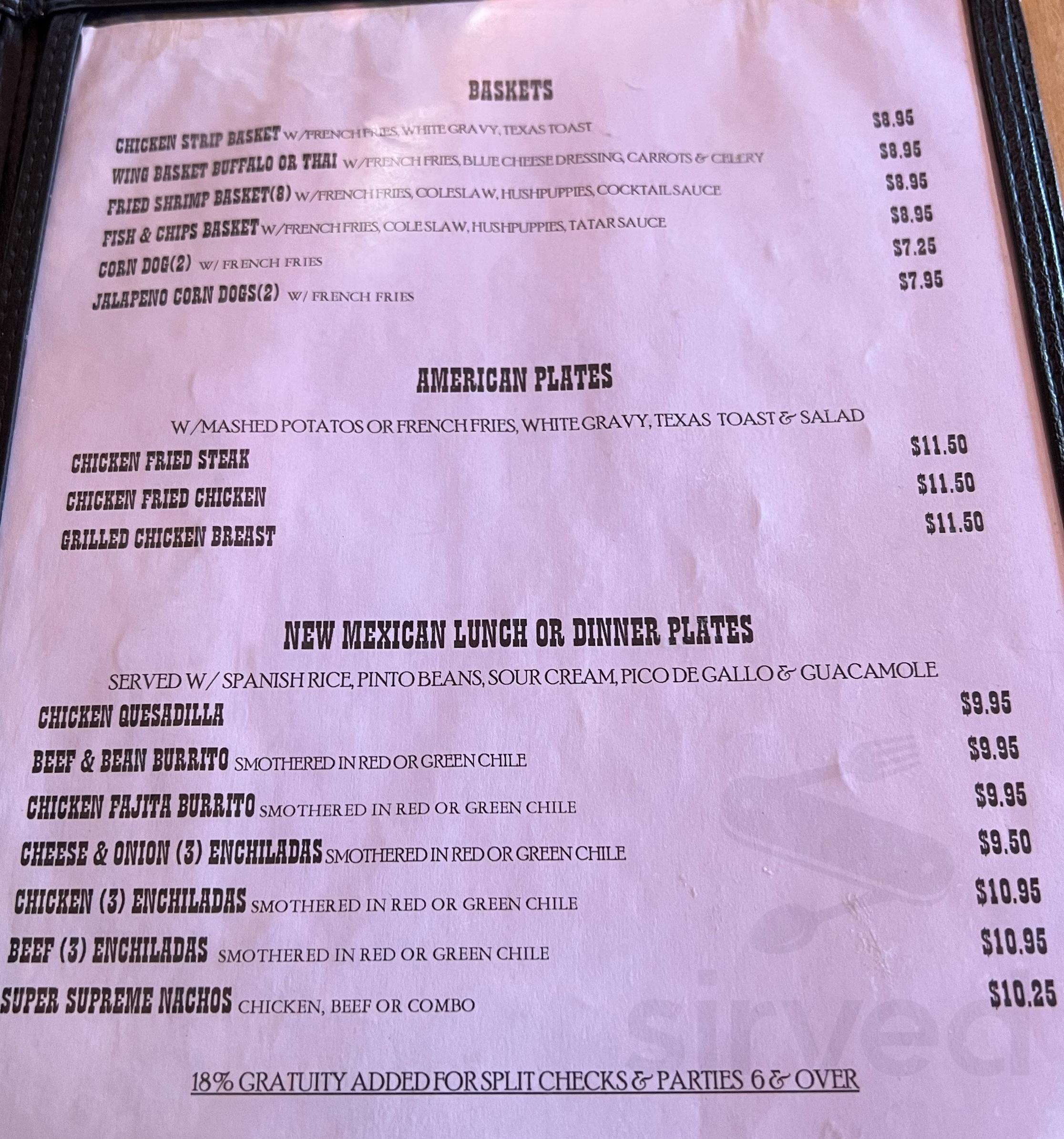 Old Tymers Cafe menu in Red River, New Mexico, USA