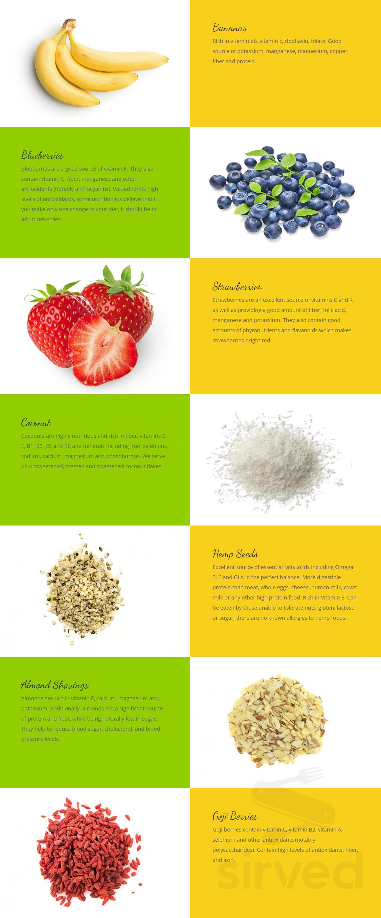 Earth Bowl Superfoods menu in Fullerton, California, USA