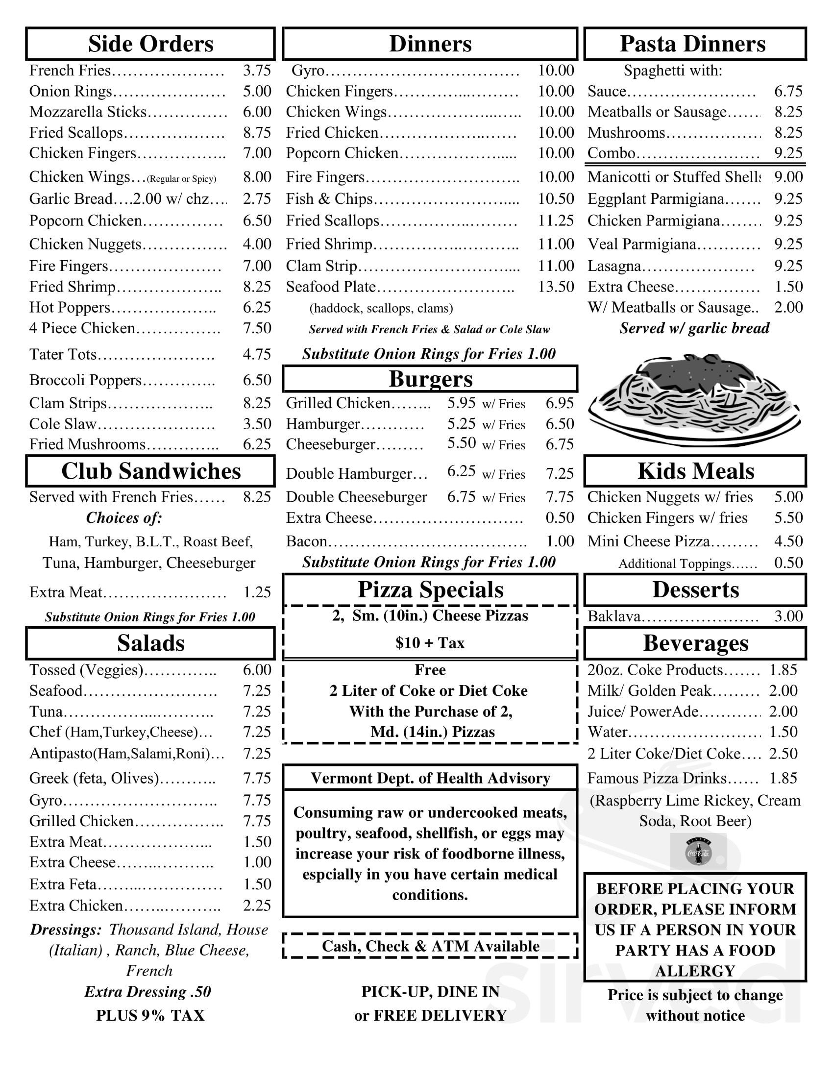 Famous Pizza menu in Bellows Falls, Vermont, USA