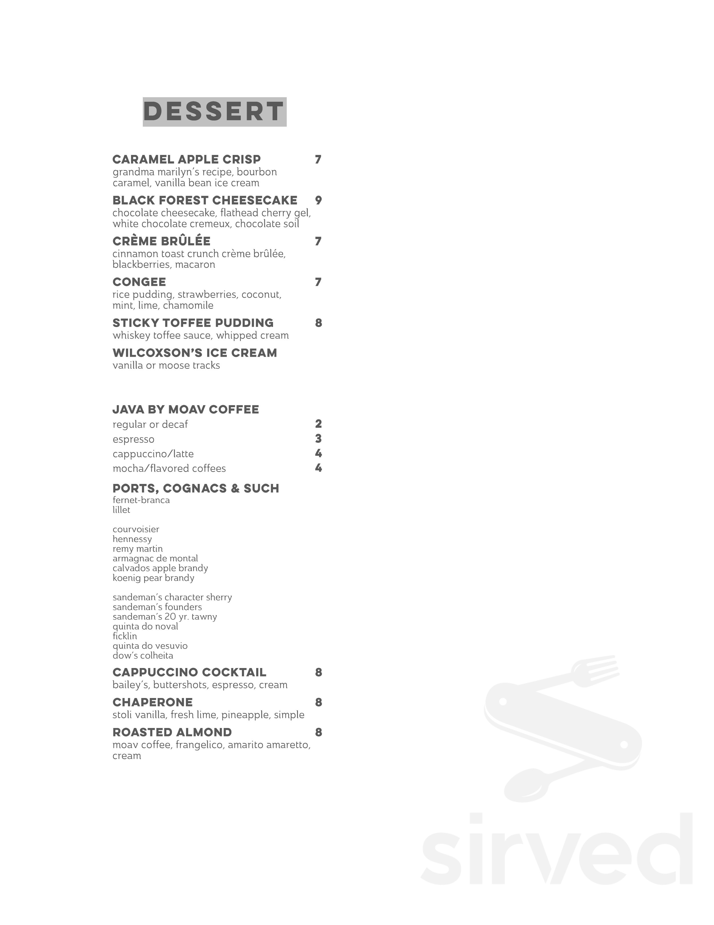 Walkers menu in Billings, Montana, USA