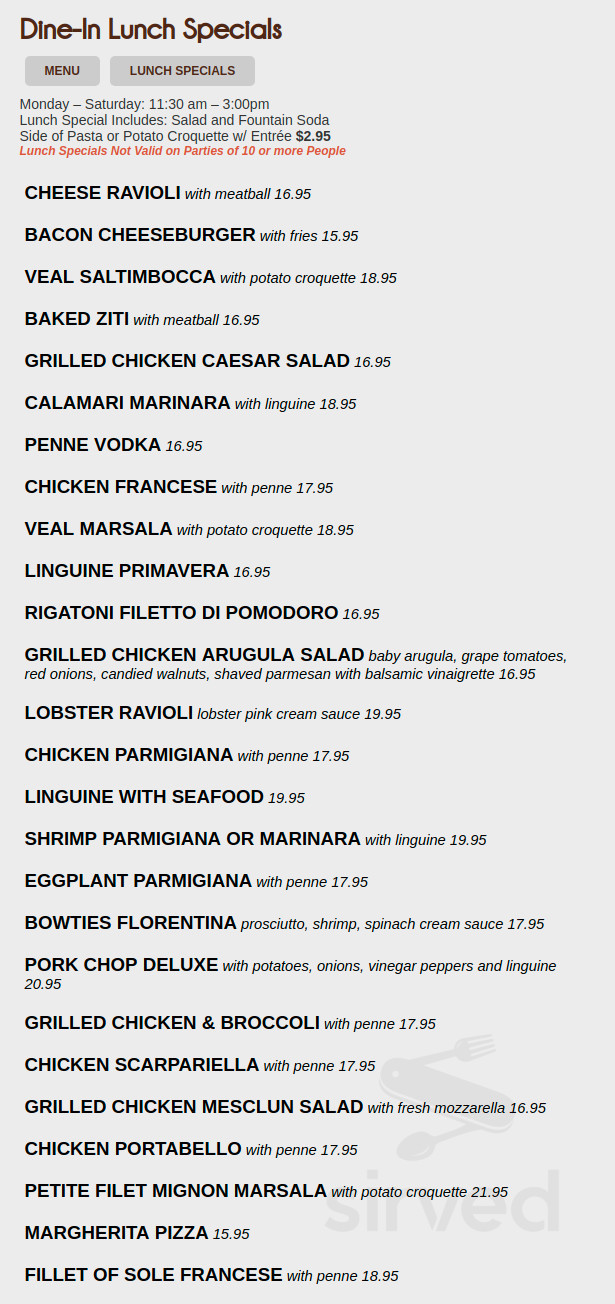 Louie & Johnnie's Ristorante Primavera menu in Yonkers, New York, USA
