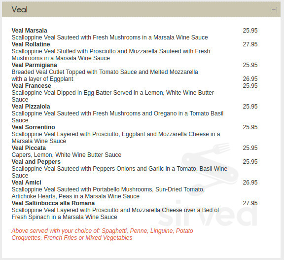 Louie & Johnnie's Ristorante Primavera menu in Yonkers, New York, USA