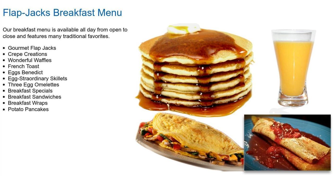 FlapJack's Pancake House menu in Bargersville, Indiana, USA