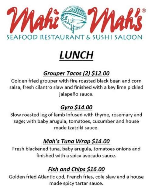 Mahi Mah's Seafood Restaurant & Sushi Saloon menu in Virginia Beach ...