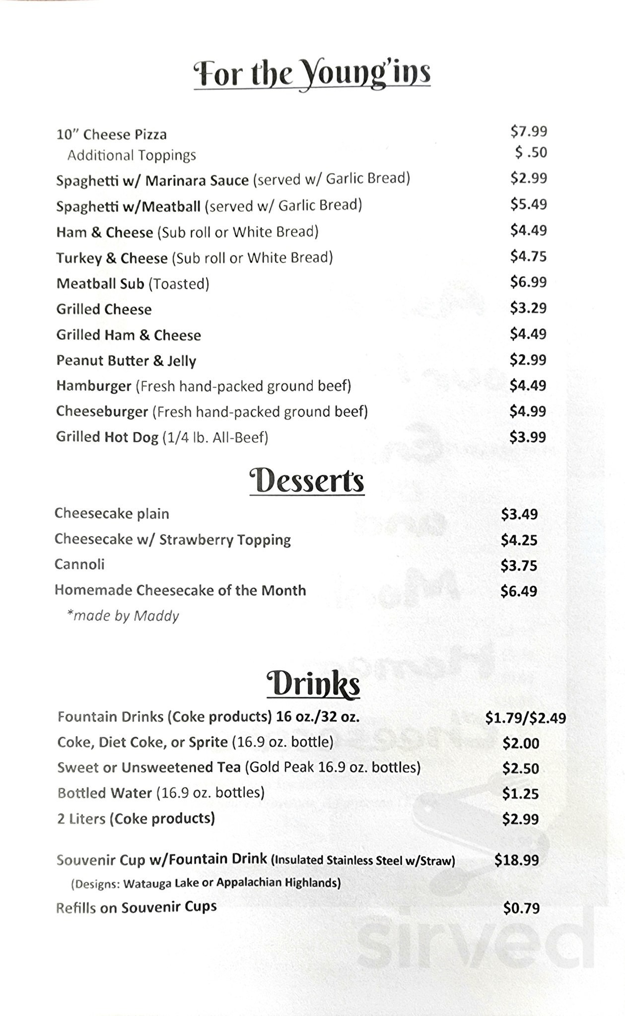 Menu - Butler TN's Maddy Moe’s Pizza | Sirved