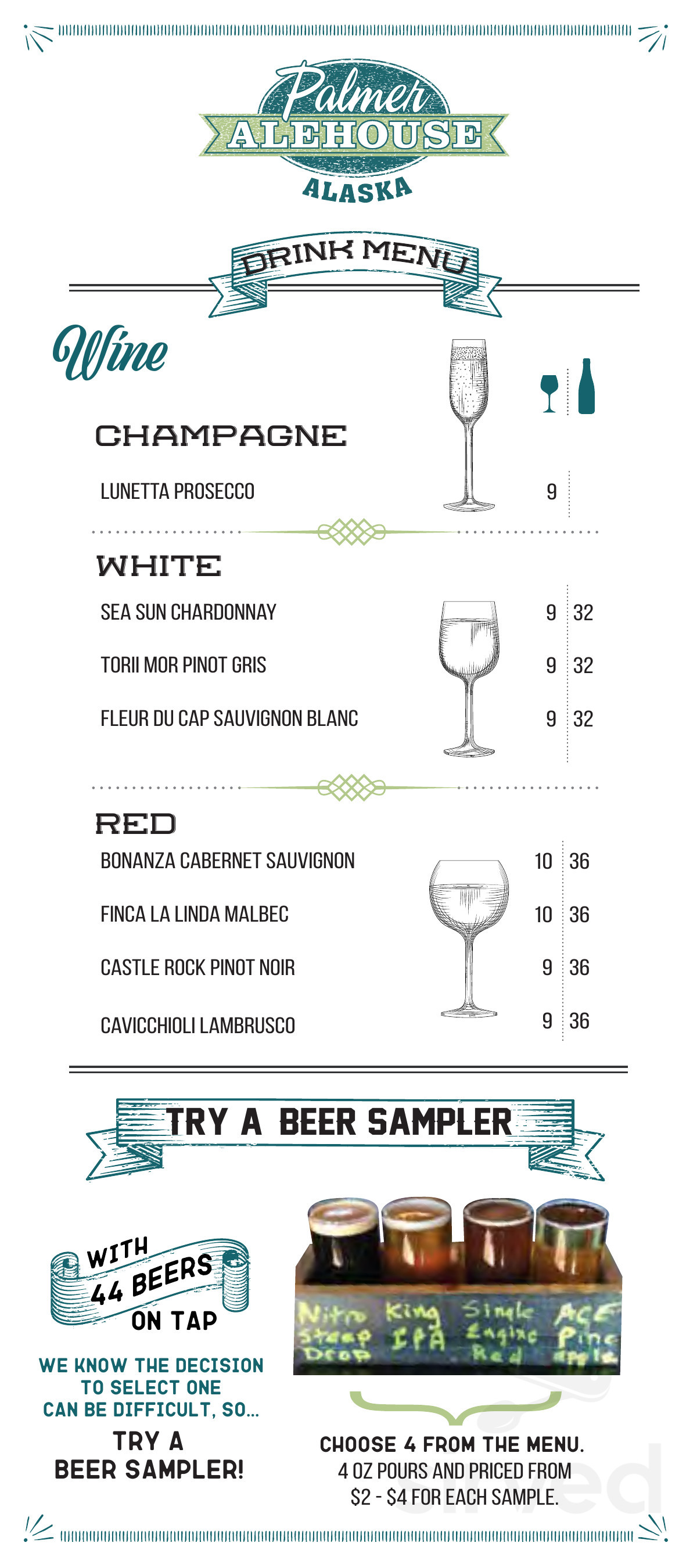 Palmer Alehouse menu in Palmer, Alaska, USA