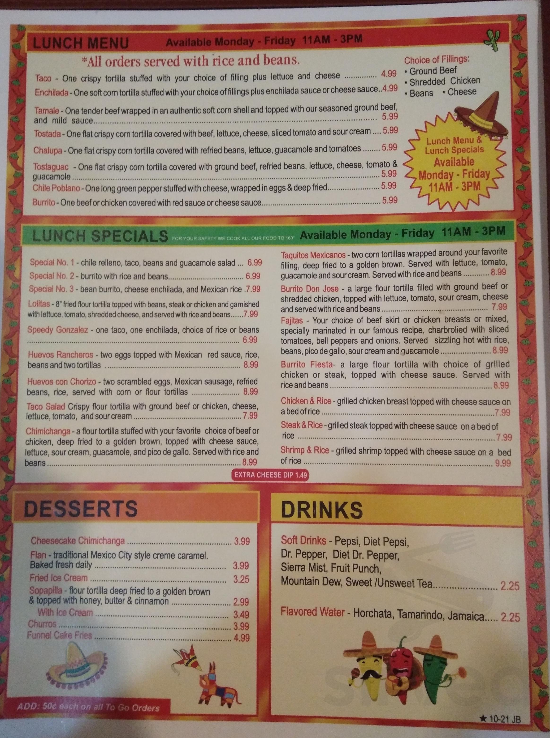 Don Jose Mexican Restaurant menu in Jonesboro, Arkansas, USA
