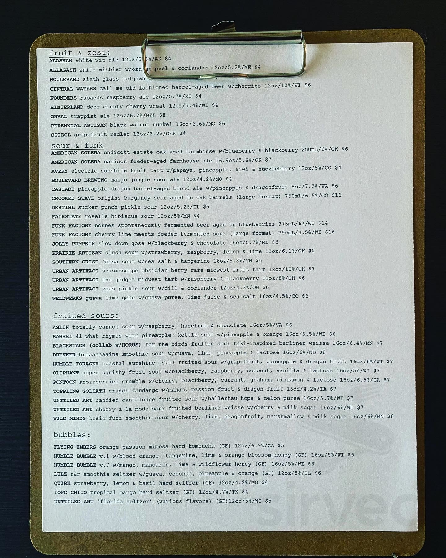 Kin & Kind menu in Wausau, Wisconsin, USA