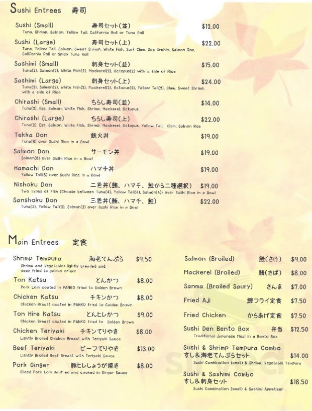 Sushi Den lunch menu in Walled Lake, Michigan