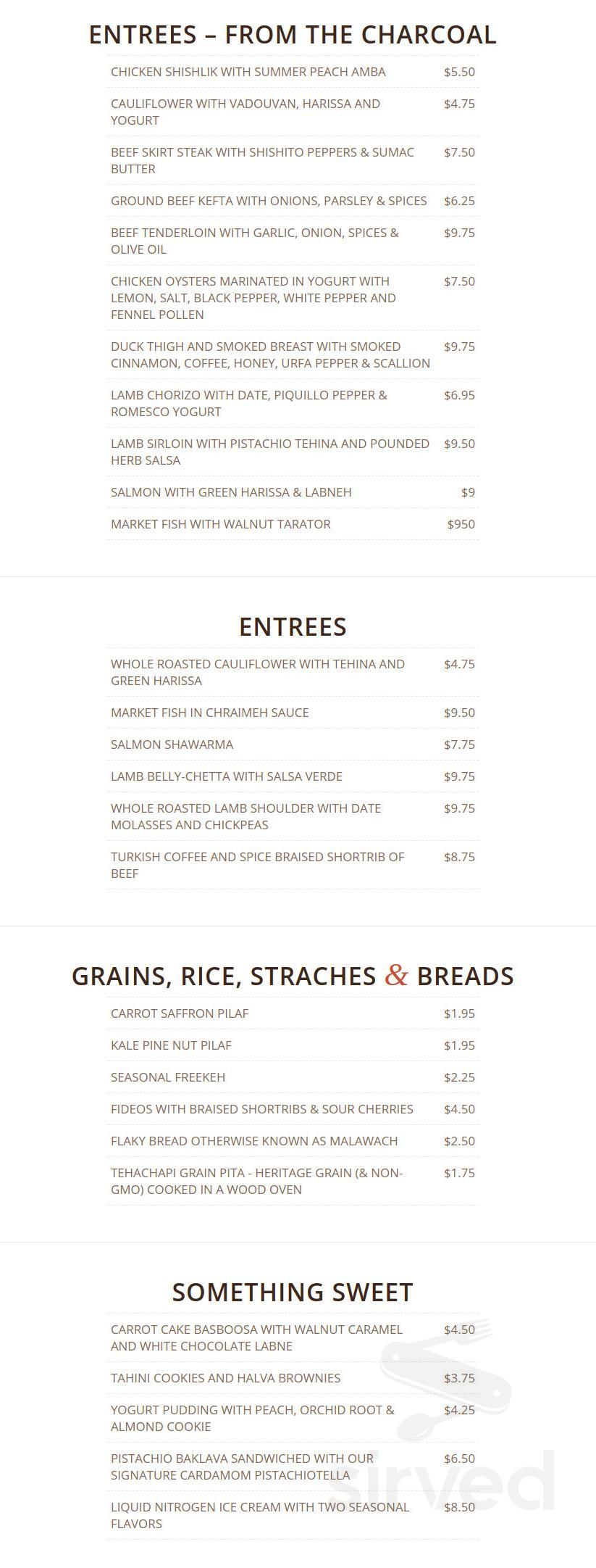 Hearth and Olive menu in Los Angeles, California