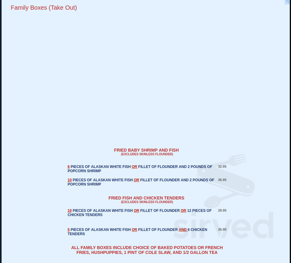 Mayflower Seafood Restaurant menu in Concord, North Carolina, USA