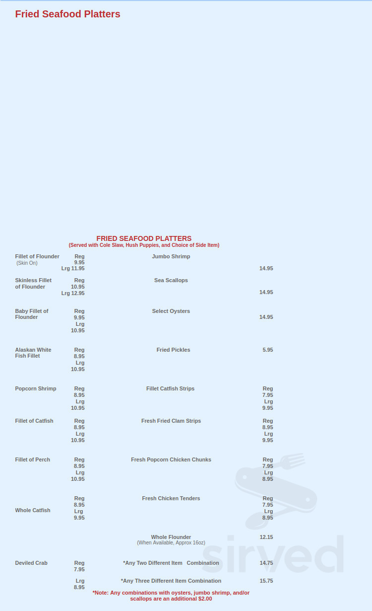 Mayflower Seafood Restaurant menu in Concord, North Carolina, USA