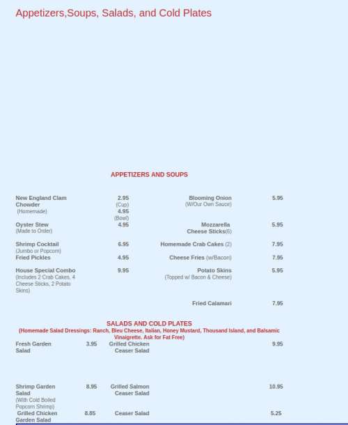 Mayflower Seafood Restaurant menu in Concord, North Carolina, USA