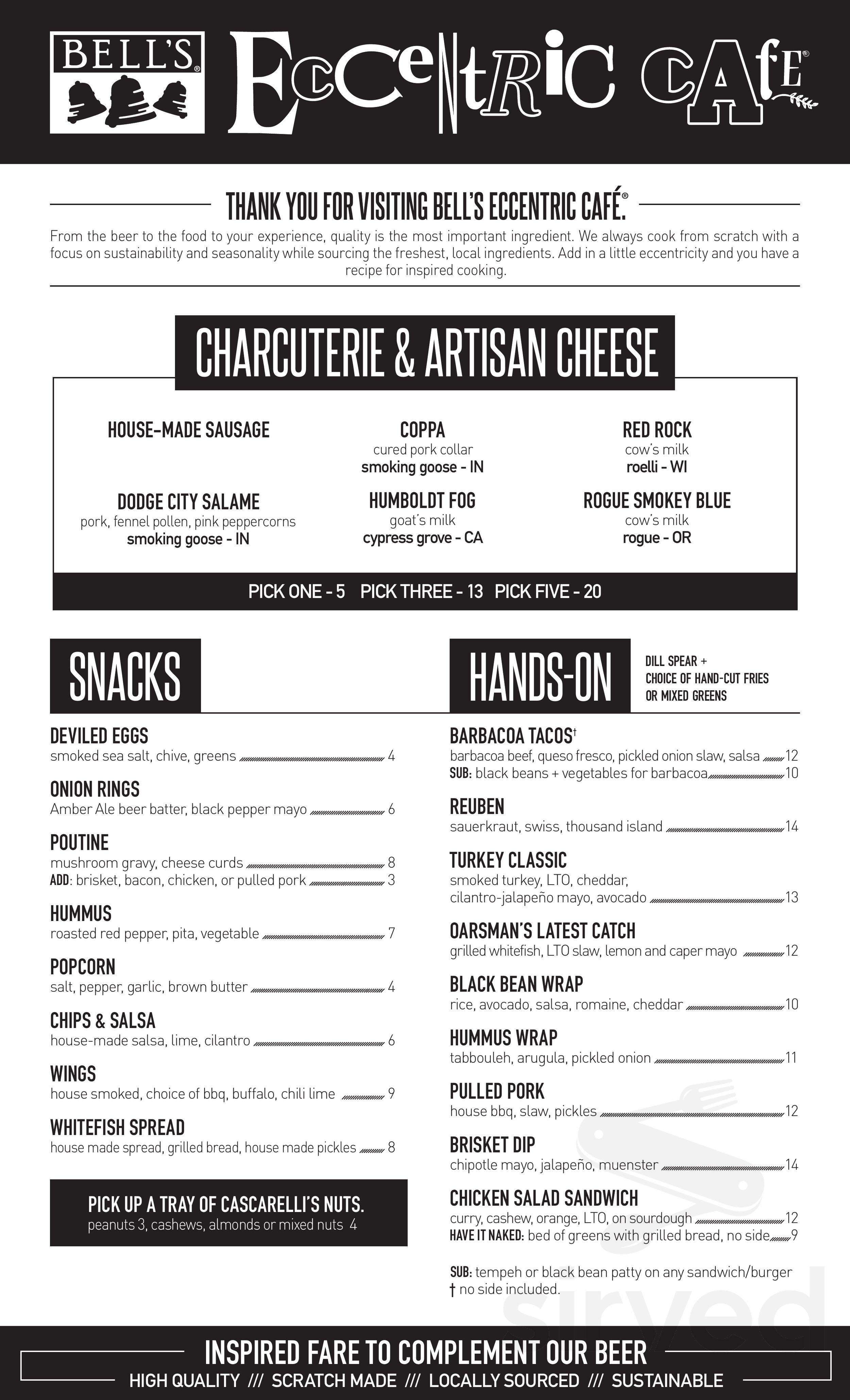 Bell's Eccentric Cafe menu in Kalamazoo, Michigan, USA