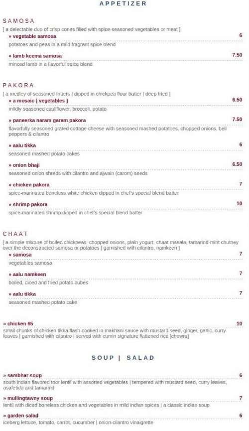 Cumin menu in Chicago, Illinois, USA