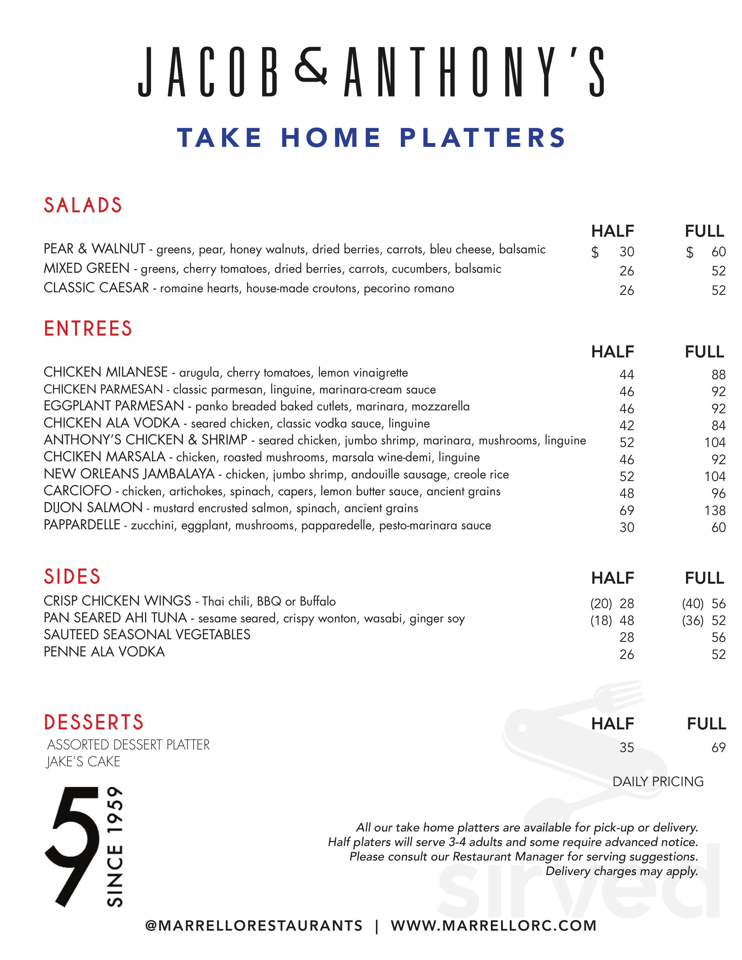 Menu - Saratoga Springs NY's Jacob & Anthony's | Sirved