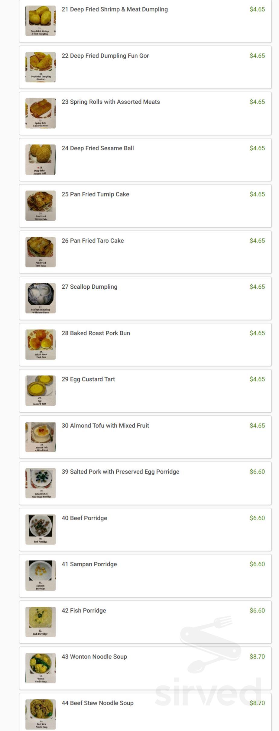 Kon Chau Chinese Restaurant menu in Miami, Florida, USA