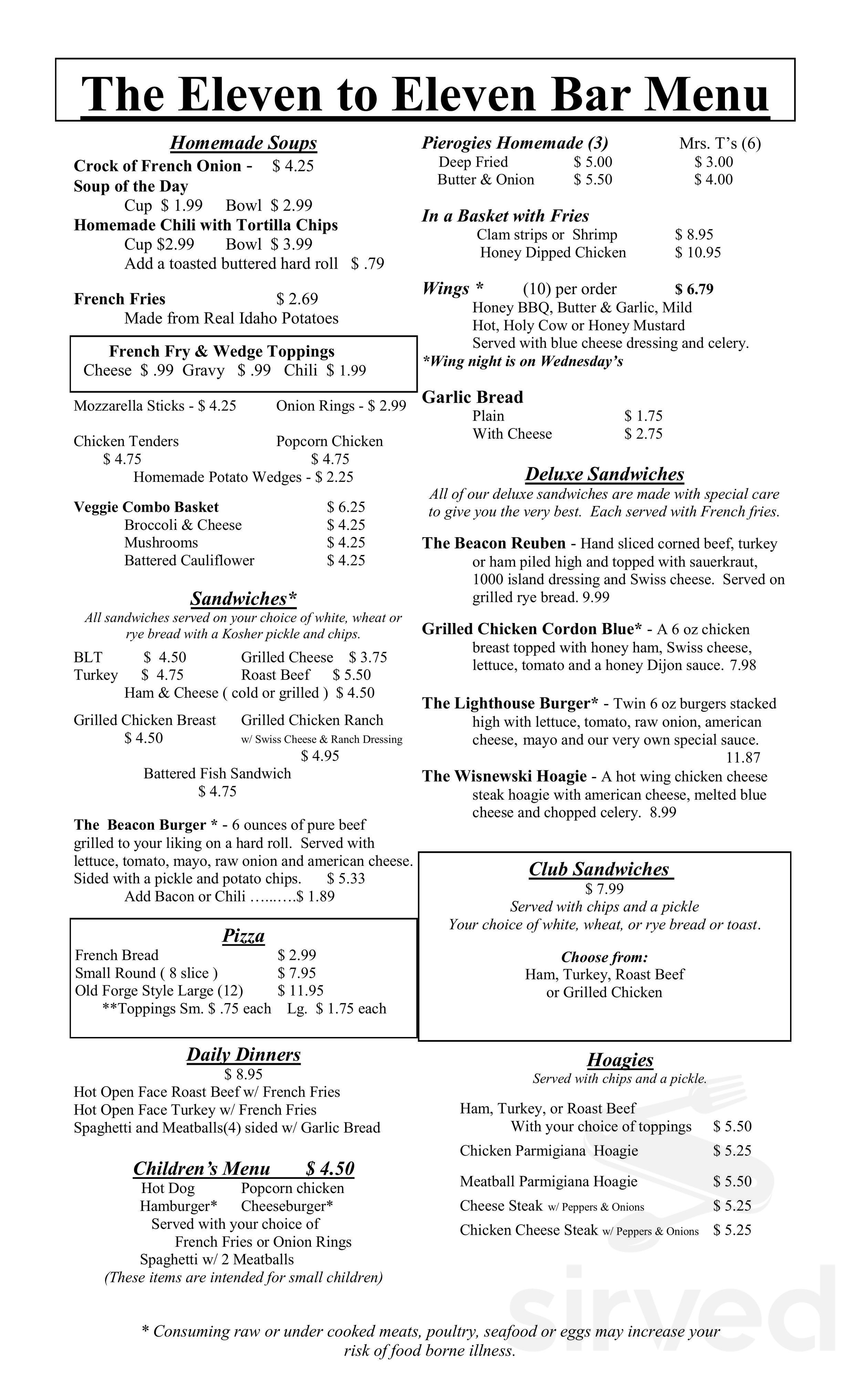 Menu - Union Dale PA's The Beacon Bar & Grill | Sirved