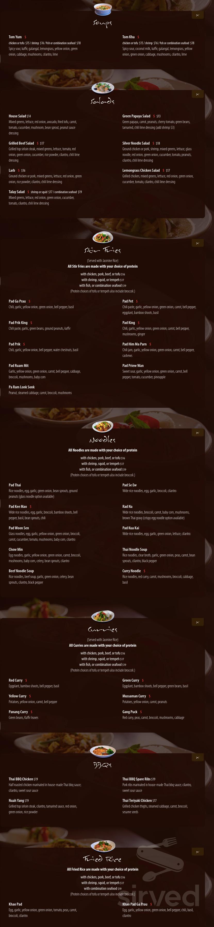 Menu - Eugene OR's Ta Ra Rin Thai Cuisine-Coburg Road | Sirved