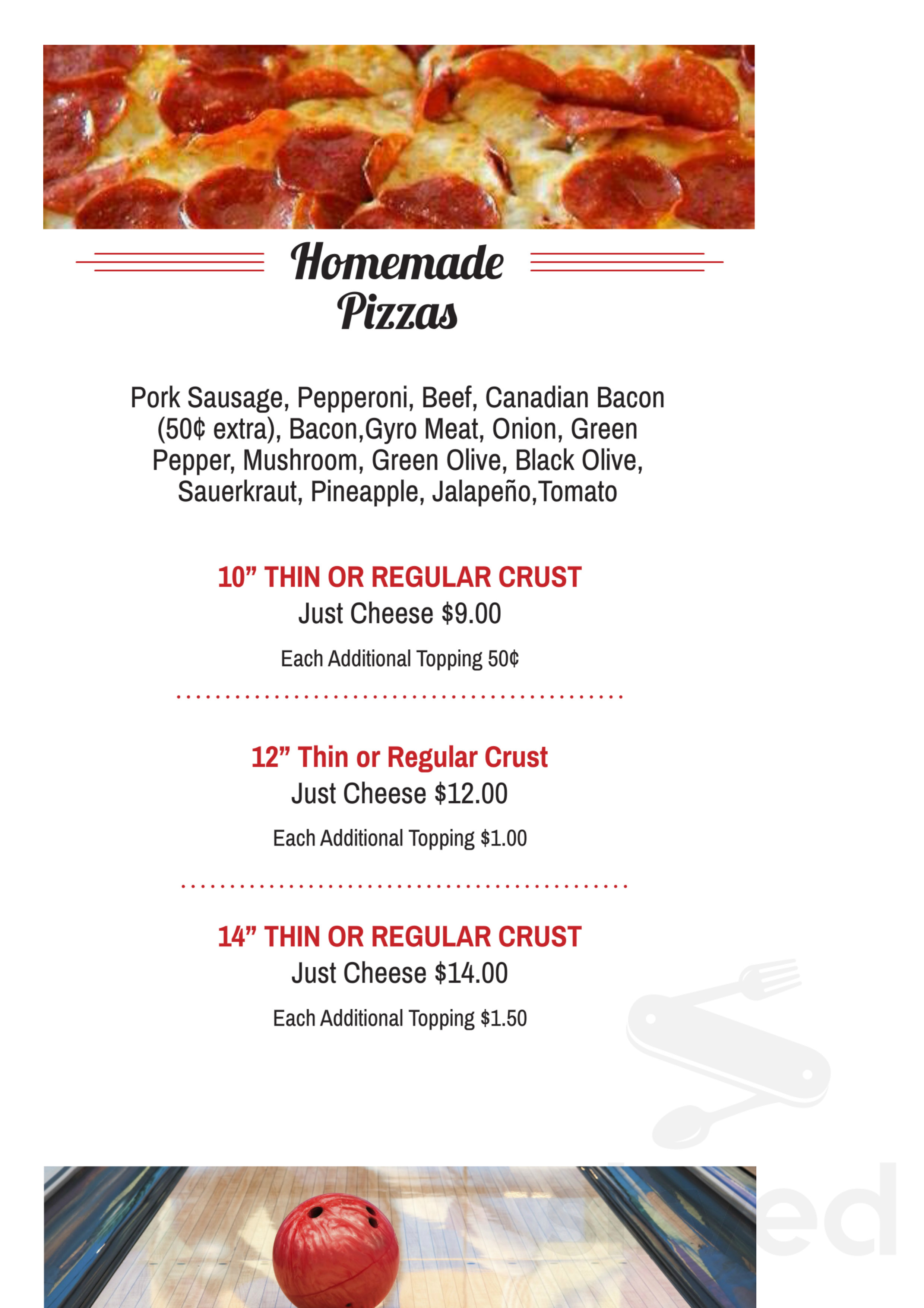 Mc Kenzie Lanes menu in Centuria, Wisconsin, USA