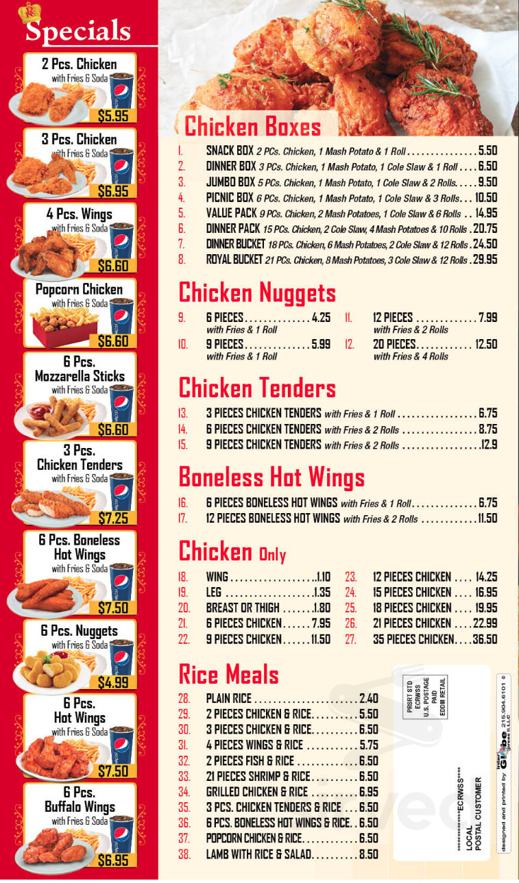 Royal Fried Chicken - Pawtucket menu in Pawtucket, Rhode Island