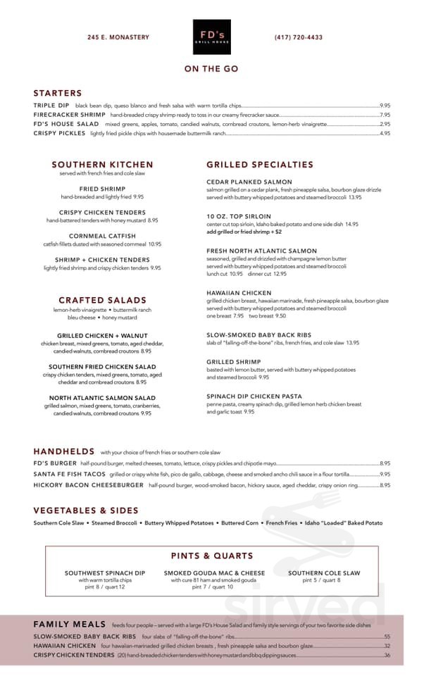 Fd's Grillhouse Menus In Springfield, Missouri, United States